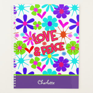 Agenda Amor e Paz Hippie Flor Poder Personalizado
