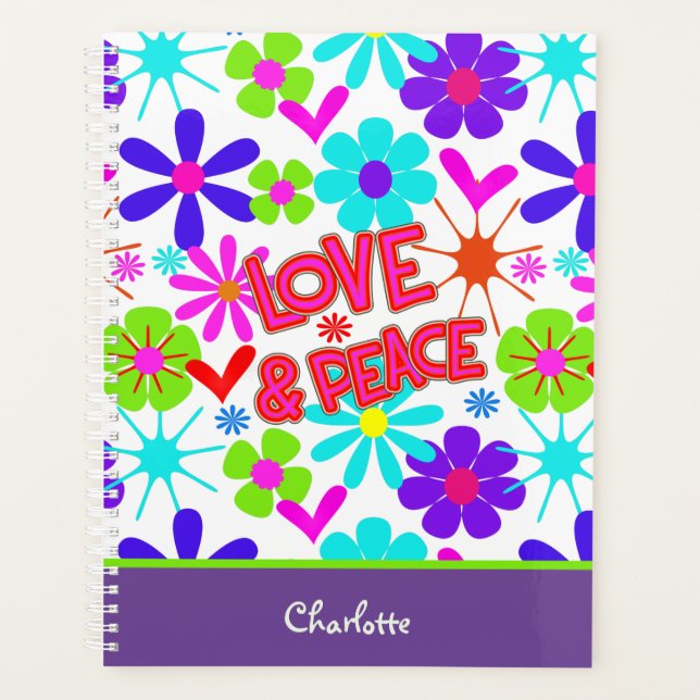 Agenda Amor e Paz Hippie Flor Poder Personalizado (Frente)