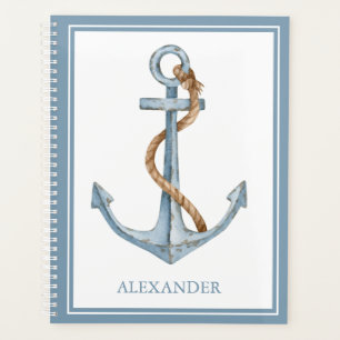 Agenda Âncora Azul Vintage com Corda Personalizada