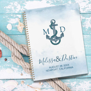Agenda Âncora Náutica de Aquarela Azul Praia Casamento