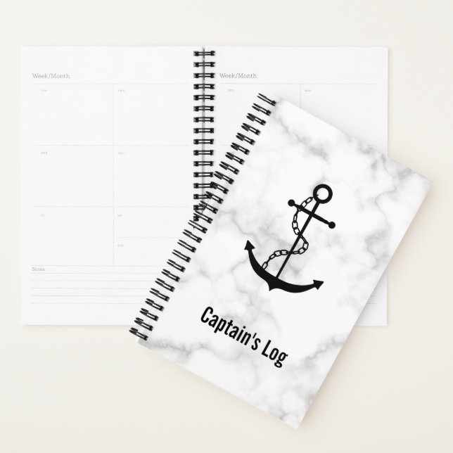 Agenda Âncora Náutica Elegante - Mármore Branco (Exibição)