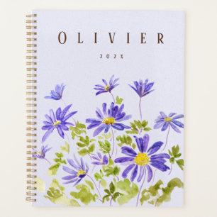 Agenda Anêmona púrpura blanda Aquarela pintada