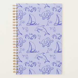 Agenda Animais marinhos e padrão de desenho de uma linha