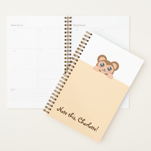 Agenda Animal Kawaii Personalizado - Macaco (Exibição)