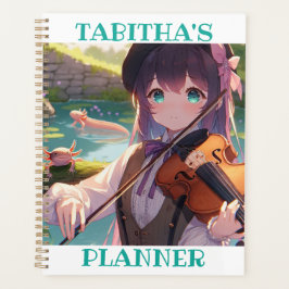 Agenda Anime Girl tocando violino e um Axolotl
