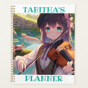 Agenda Anime Girl tocando violino e um Axolotl