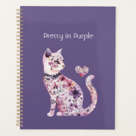 Agenda Aniversário do Gato Coração Floral Roxo Rosa