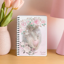 Agenda Anjo com Dovas Brancas Rosas Rosa Monograma