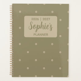 Agenda Ano Acadêmico Floral Minimalista Verde Salvia