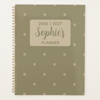 Agenda Ano Acadêmico Floral Minimalista Verde Salvia