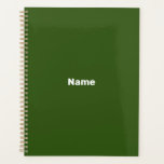 Agenda Ano do monograma de texto personalizado verde flor<br><div class="desc">Nome personalizado verde da floresta minimalista,  texto,  monograma,  iniciais,  Planejador personalizado de ano. Texto branco personalizado sobre fundo de cor sólida verde da floresta.</div>