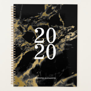 Agenda Ano Dourado e negro do mármore