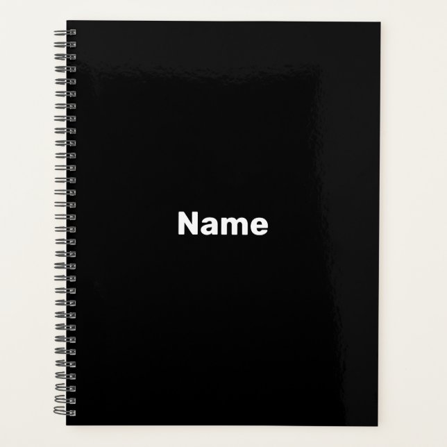 Agenda Ano monograma de texto de nome personalizado preto (Frente)