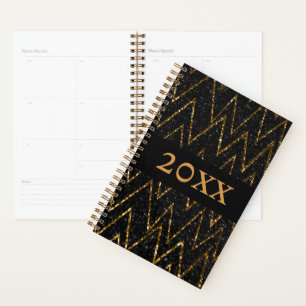 Agenda Ano Novo do Chevron Dourado Negro Espumante