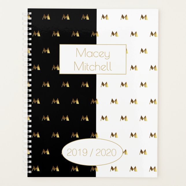 Agenda Ano Personalizado 2019 2020 Monograma Dourado Bran (Frente)