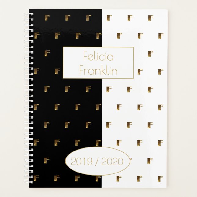 Agenda Ano Personalizado 2019 2020 Monograma Dourado Bran (Frente)