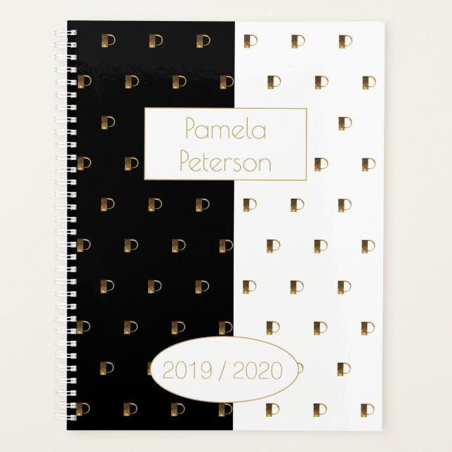 Agenda Ano Personalizado 2019 2020 Monograma Dourado Bran (Frente)