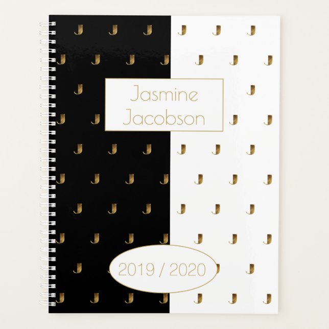 Agenda Ano Personalizado 2019 2020 Monograma Dourado Bran (Frente)