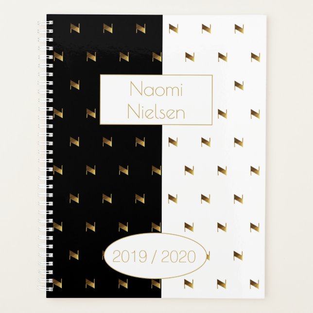 Agenda Ano Personalizado 2019 2020 Monograma Dourado Bran (Frente)