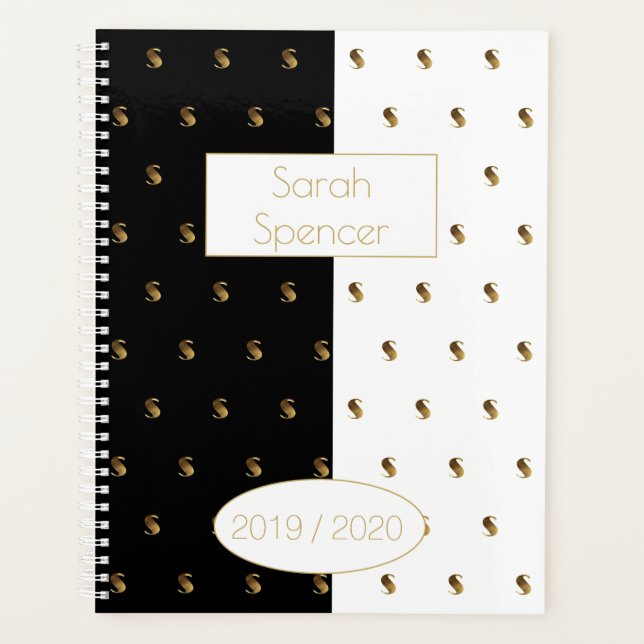 Agenda Ano Personalizado 2019 2020 Monograma Dourado Bran (Frente)