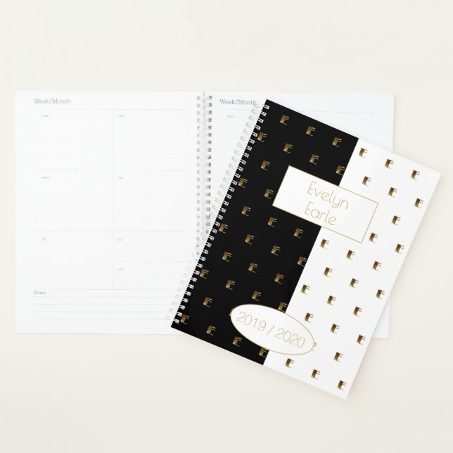 Agenda Ano Personalizado 2019 2020 Monograma Dourado Bran (Exibição)