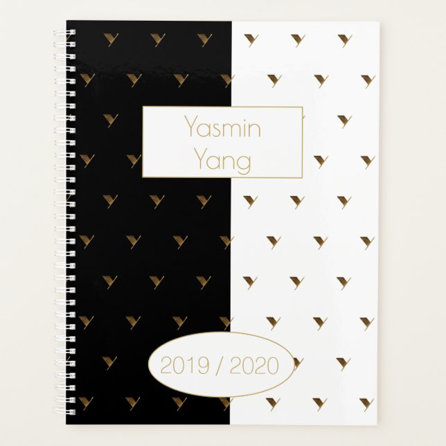 Agenda Ano Personalizado 2019 2020 Monograma Dourado Bran (Frente)