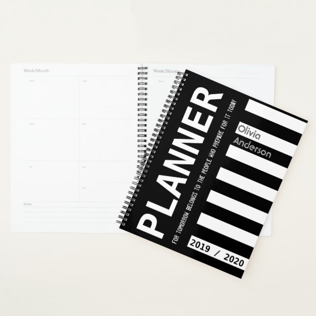Agenda Ano Personalizado 2019 2020 Preto e Branco Moderno (Exibição)