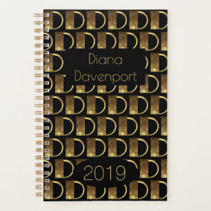 Agenda Ano Personalizado 2019 Monograma Dourado Preto D E