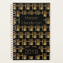 Agenda Ano Personalizado 2019 Monograma Dourado Preto H E