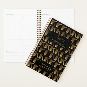 Agenda Ano Personalizado 2019 Monograma Dourado Preto K E