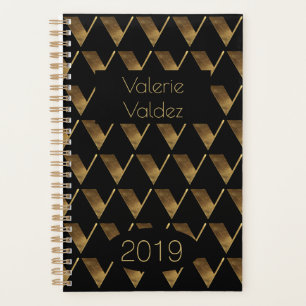 Agenda Ano Personalizado 2019 Monograma Dourado Preto V E