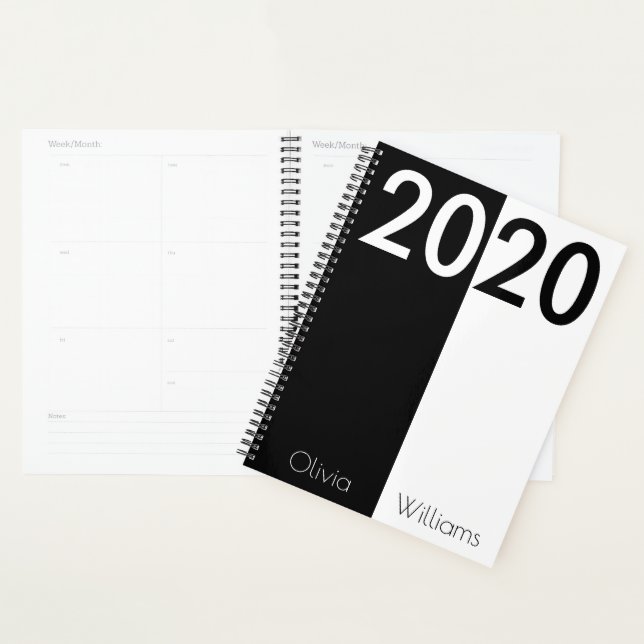 Agenda Ano Personalizado 2020 Moderno Tendy Black and Whi (Exibição)