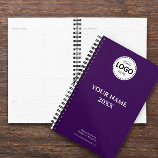 Agenda Ano personalizado, logotipo, texto, diário roxo