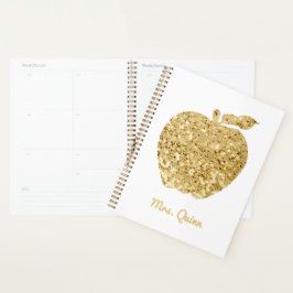 Agenda Apple Faux Sequin Dourada do Professor Personaliza