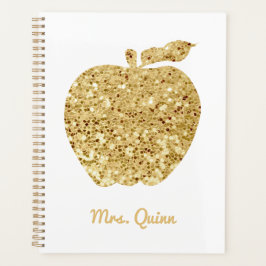 Agenda Apple Faux Sequin Dourada do Professor Personaliza