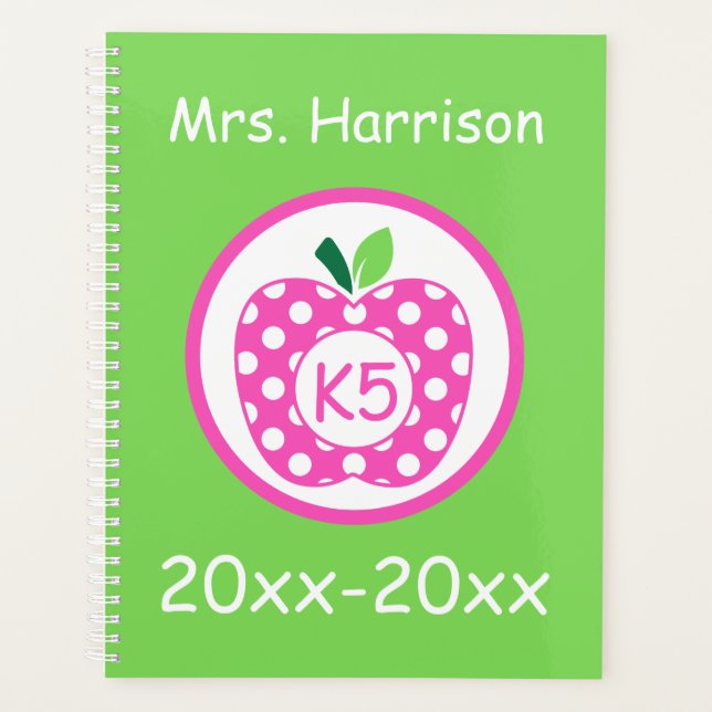 Agenda Apple personalizada do professor rosa e verde (Frente)