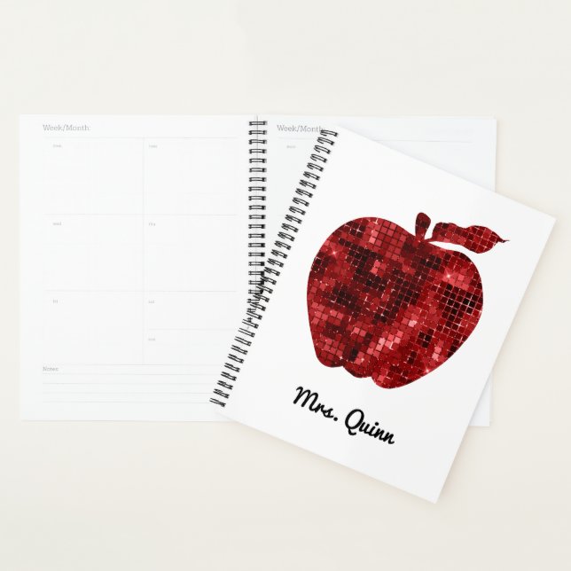 Agenda Apple Sequin Red Faux do Professor Personalizado (Exibição)