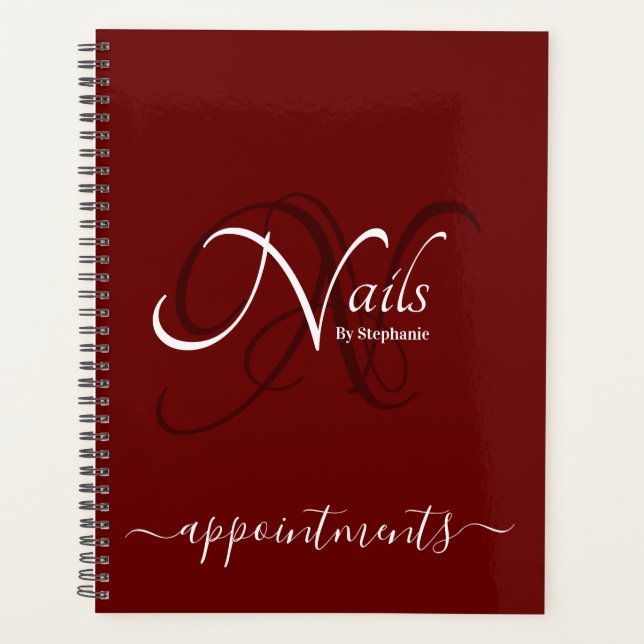 Agenda Appt Moderno Monograma Burgundy Red Nail (Frente)