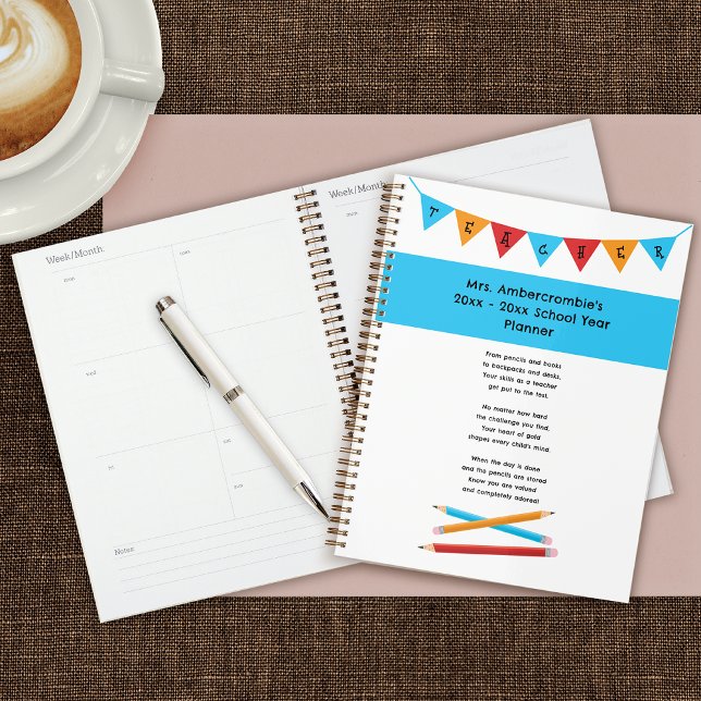 Agenda Apreciação do Professor Lápis Azul Amarelo Vermelh (Teacher appreciation planner)