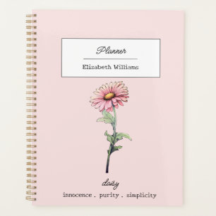 Agenda April Birth Flower Pink Daisy Design Personalizado