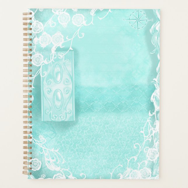 Agenda Aqua and Lace Junk Journal Style (Frente)