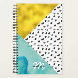 Agenda Aqua e Mídia mista Dourada monogramada