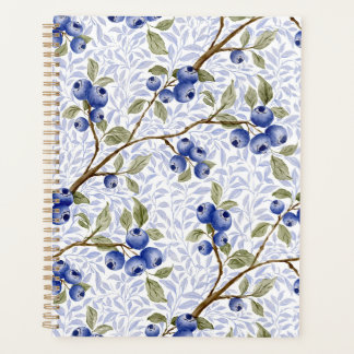 Agenda Aquarela Botânica de Mirtilo Azul em Verde Branco