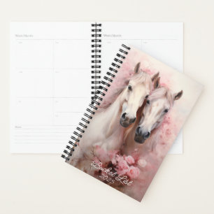 Agenda Aquarela Dois Cavalos Brancos Cor-de-Rosa