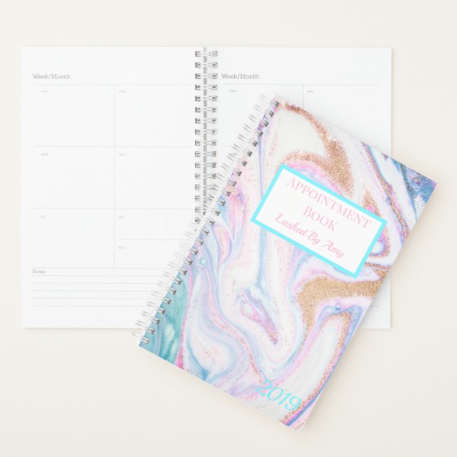 Agenda Aquarela Dourada Glitter Marble do Oceano de Praia (Exibição)