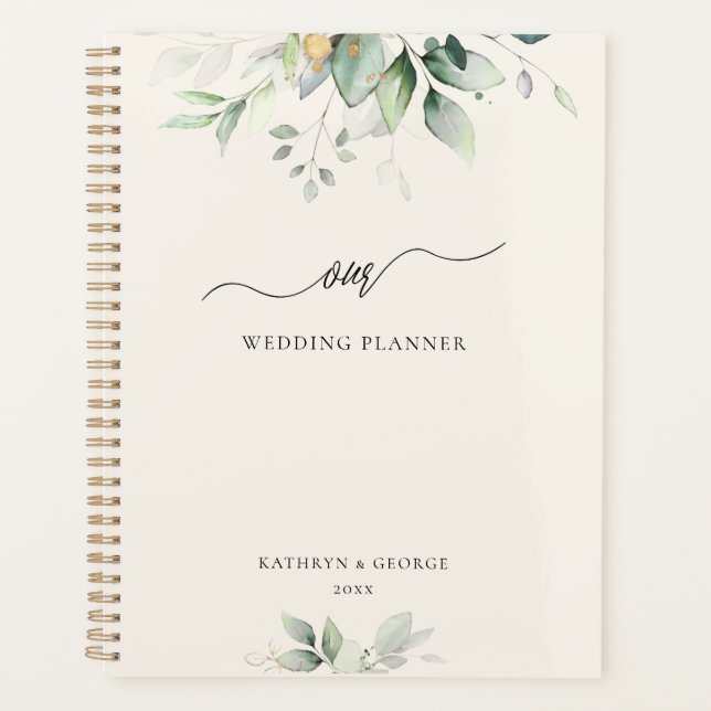Agenda Aquarela Eucalipto Verde Dourado (Frente)