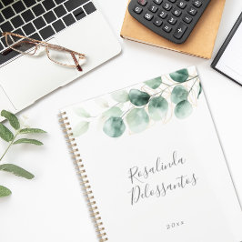 Agenda Aquarela Eucalyptus Greenery Folhagem Dourada