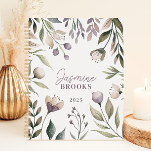 Agenda Aquarela Floral Terrosa Nome Personalizado 2025