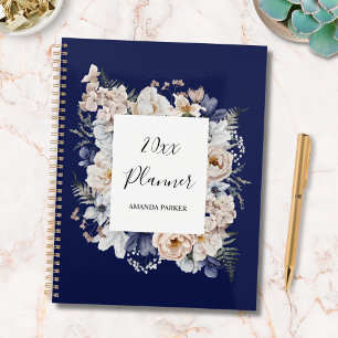 Agenda Aquarela Flores Azuis Bege Lindas Floral