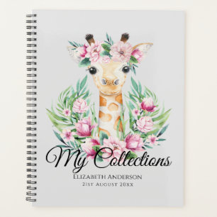 Agenda Aquarela GIRAFFE Boho Flores Rosa Meninas Chamadas